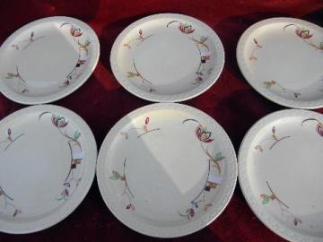 catalog photo of vintage adobe ware tan ironstone restaurantware, deco flowers Syracuse china plates