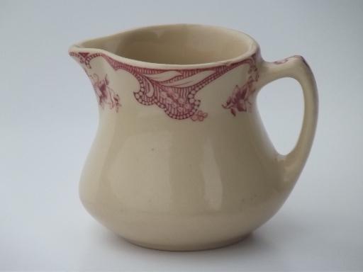 photo of vintage adobe ware tan restaurant china creamer, red floral cream pitcher #1