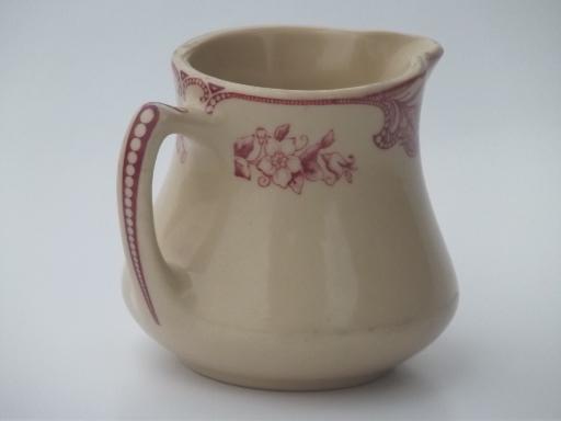 photo of vintage adobe ware tan restaurant china creamer, red floral cream pitcher #2