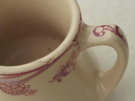 photo of vintage adobe ware tan restaurant china creamer, red floral cream pitcher #5