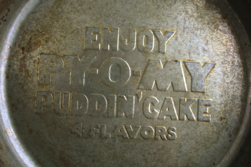 photo of vintage advertising embossed metal baking pan Py O My pudding cake mix  #2