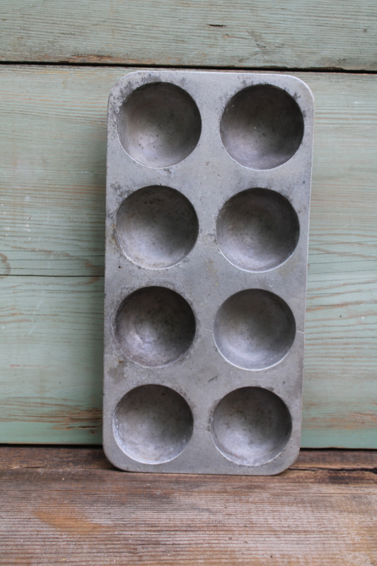 photo of vintage aebleskiver pan, cast aluminum baking pan w/ individual small round muffin cups #1