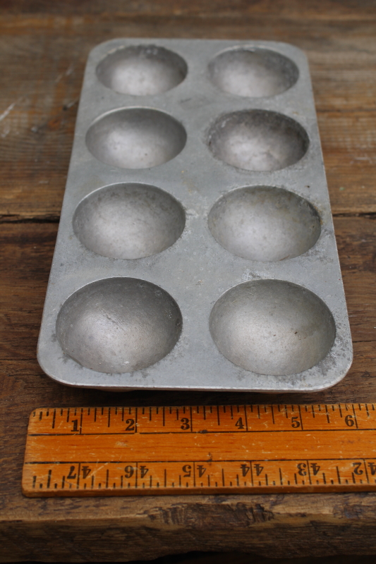 photo of vintage aebleskiver pan, cast aluminum baking pan w/ individual small round muffin cups  #6