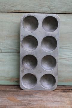 vintage aebleskiver pan, cast aluminum baking pan w/ individual small round muffin cups 