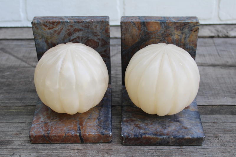 photo of vintage alabaster marble bookends, round globe orb shape book ends #3