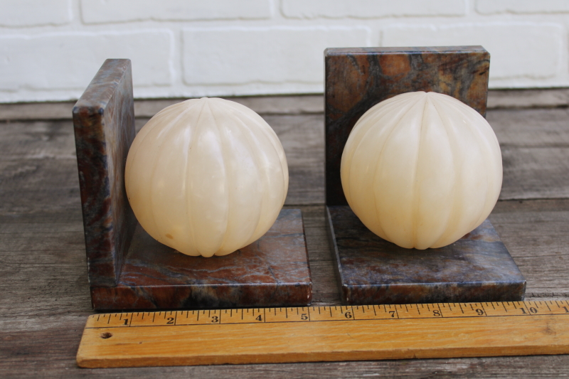photo of vintage alabaster marble bookends, round globe orb shape book ends #5