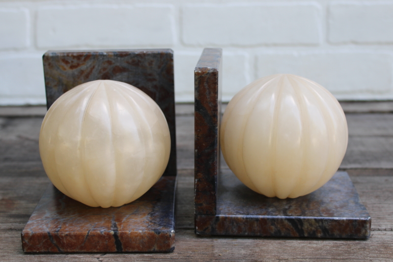 photo of vintage alabaster marble bookends, round globe orb shape book ends #8