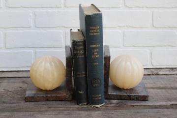 catalog photo of vintage alabaster marble bookends, round globe orb shape book ends 