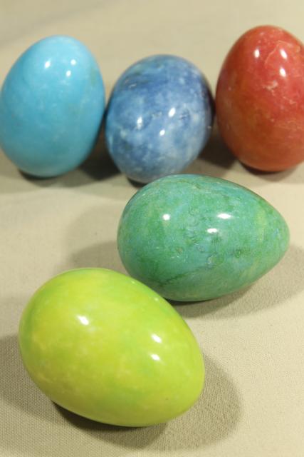 photo of vintage alabaster marble eggs, goose egg size dyed stone Easter eggs in bright colors #1