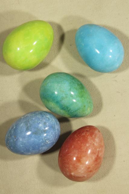 photo of vintage alabaster marble eggs, goose egg size dyed stone Easter eggs in bright colors #4