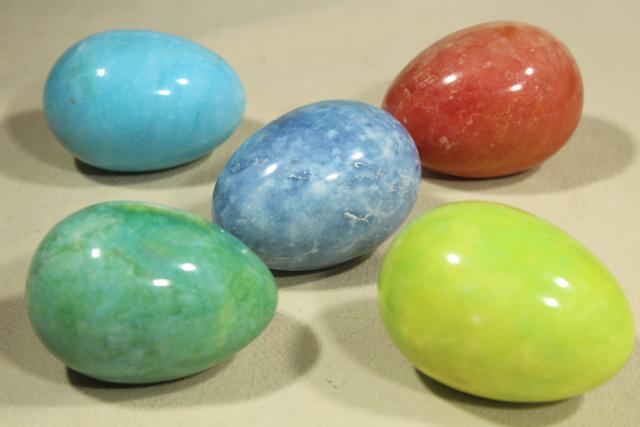 photo of vintage alabaster marble eggs, goose egg size dyed stone Easter eggs in bright colors #5