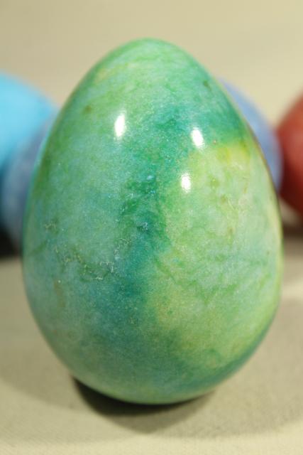 photo of vintage alabaster marble eggs, goose egg size dyed stone Easter eggs in bright colors #6