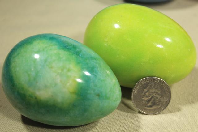photo of vintage alabaster marble eggs, goose egg size dyed stone Easter eggs in bright colors #8