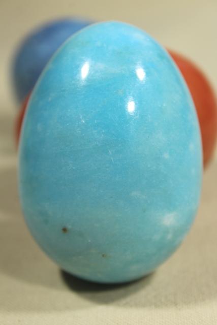 photo of vintage alabaster marble eggs, goose egg size dyed stone Easter eggs in bright colors #10