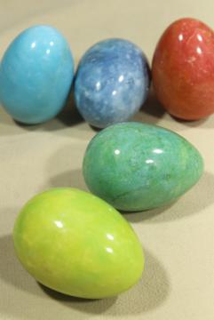 catalog photo of vintage alabaster marble eggs, goose egg size dyed stone Easter eggs in bright colors