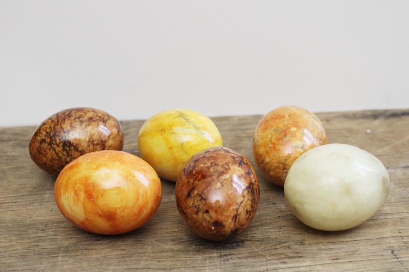 photo of vintage alabaster marble eggs, life size carved stone Easter eggs neutral colors #1