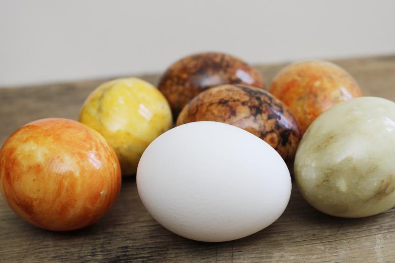 photo of vintage alabaster marble eggs, life size carved stone Easter eggs neutral colors #3