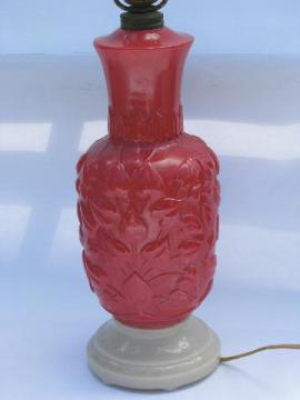 catalog photo of vintage alacite ivory glass w/ rose pink, Aladdin electric lamp, base lights