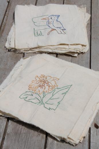 photo of vintage album quilt blocks, hand-stitched embroidered cotton quilt squares birds & flowers #2