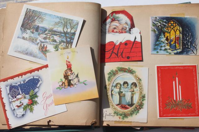 photo of vintage albums of old greeting cards, Christmas holidays & 60s baby cards #3