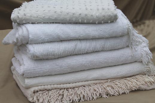 photo of vintage all white bedspreads lot, Bates type tufted candlewick & cotton chenille #1