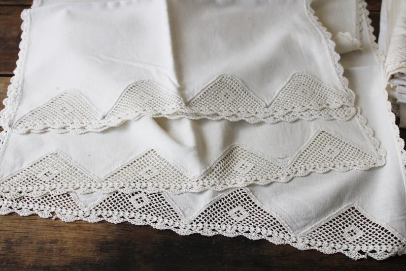 photo of vintage all white cotton pillowcases & bed sheet w/ handmade crochet lace #2