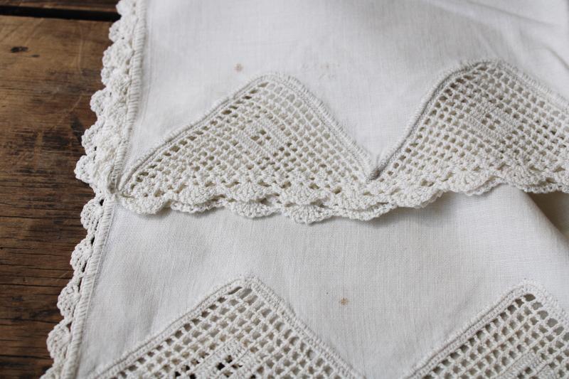 photo of vintage all white cotton pillowcases & bed sheet w/ handmade crochet lace #4