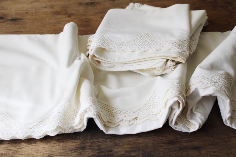 photo of vintage all white cotton pillowcases & bed sheet w/ handmade crochet lace #6