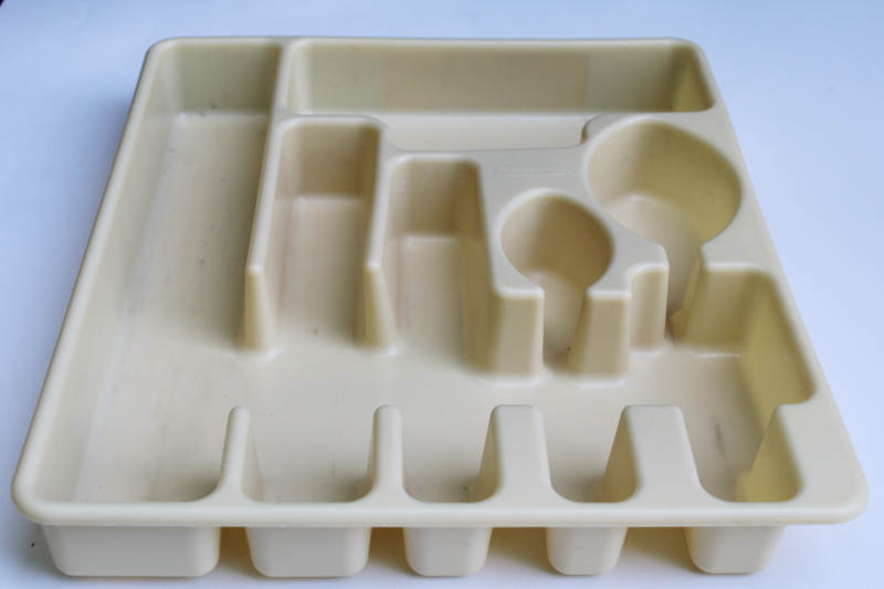 photo of vintage almond plastic Rubbermaid cutlery tray, kitchen drawer organizer for silverware flatware  #1
