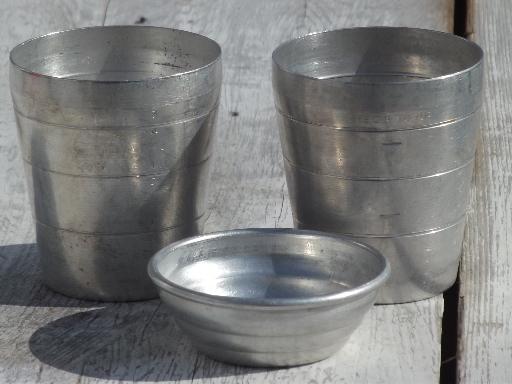 photo of vintage aluminum backpacker's camping cookware, pan w/ lid, travel cups #4