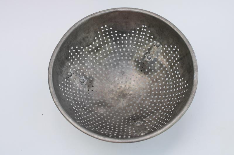 photo of vintage aluminum colander, rustic farmhouse kitchen strainer basket bowl #2