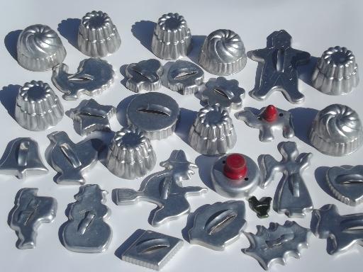 photo of vintage aluminum cookie cutters, biscuit cutters & individual jello molds #1