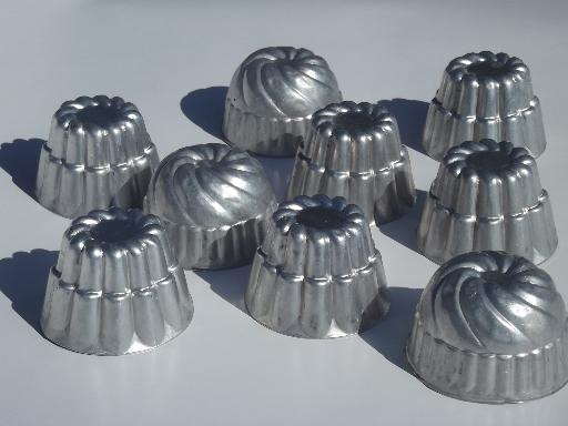 photo of vintage aluminum cookie cutters, biscuit cutters & individual jello molds #6