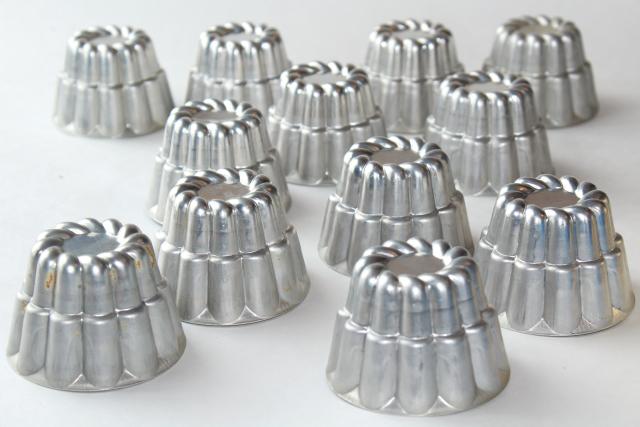 photo of vintage aluminum jello molds or baking pans, set of mini turk's head / turks turban shape molds #1