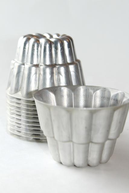 photo of vintage aluminum jello molds or baking pans, set of mini turk's head / turks turban shape molds #3