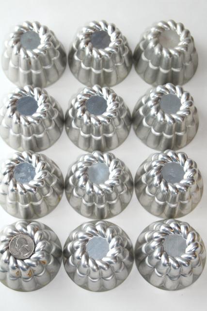 photo of vintage aluminum jello molds or baking pans, set of mini turk's head / turks turban shape molds #5