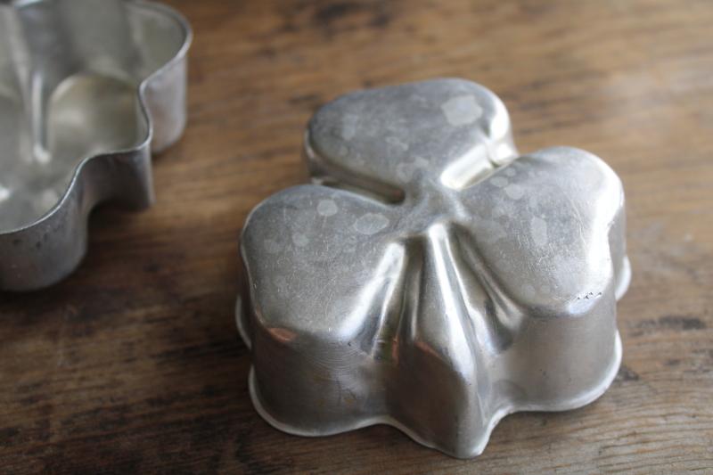 photo of vintage aluminum jello molds or mini cake pans, Irish shamrock three leaf clover #6