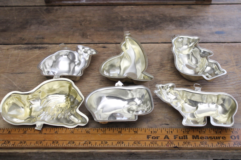 photo of vintage aluminum jello molds or tiny cake pans, party circus animals set #4