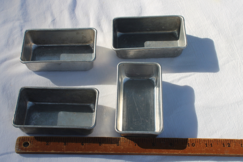 photo of vintage aluminum mini loaf pans for cake or bread baking, childs size cookware #1