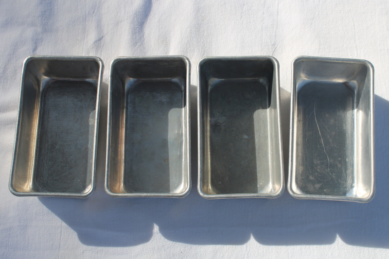 photo of vintage aluminum mini loaf pans for cake or bread baking, childs size cookware #2