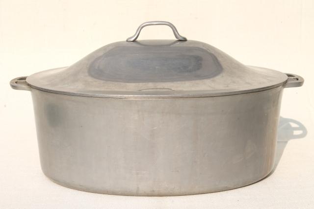 photo of vintage aluminum oval roaster dutch oven, big old Super Maid roasting pan for camp cookware #1
