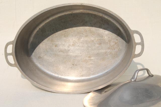 photo of vintage aluminum oval roaster dutch oven, big old Super Maid roasting pan for camp cookware #5