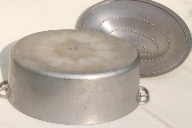 photo of vintage aluminum oval roaster dutch oven, big old Super Maid roasting pan for camp cookware #6