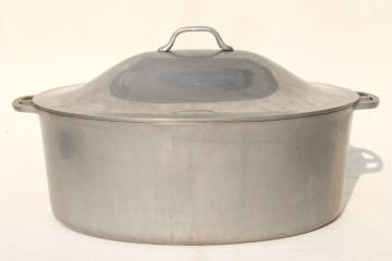 catalog photo of vintage aluminum oval roaster dutch oven, big old Super Maid roasting pan for camp cookware