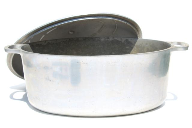 photo of vintage aluminum oval roaster dutch oven, big roasting pan for camp cookware #3