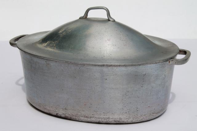 photo of vintage aluminum oval roaster dutch oven, big roasting pan for camp cookware #1