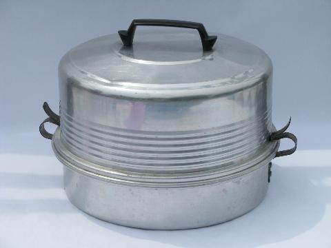 photo of vintage aluminum pie & cake carrier cover, for potluck or picnic #1