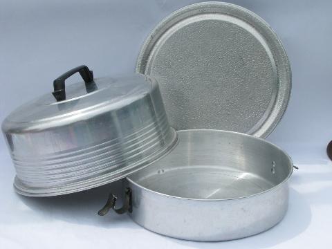 photo of vintage aluminum pie & cake carrier cover, for potluck or picnic #2