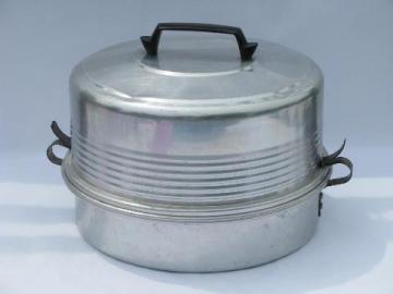 catalog photo of vintage aluminum pie & cake carrier cover, for potluck or picnic