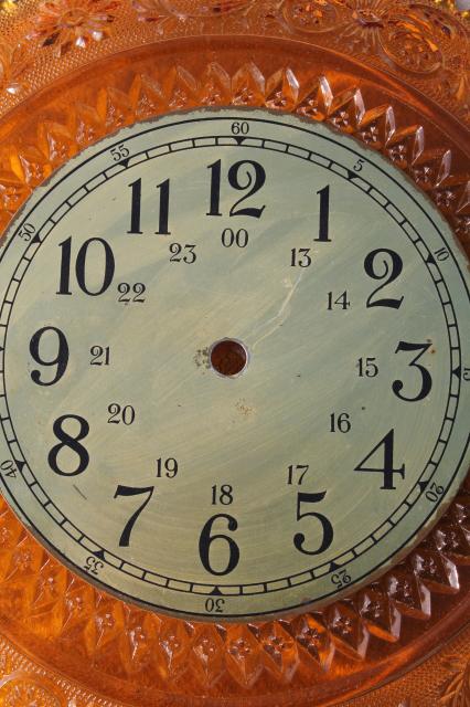 photo of vintage amber Tiara sandwich pattern glass, large round plate wall clock face #3